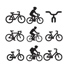 Obraz premium Biking and Bicycle Icon Set with Cyclists and Sports Symbols