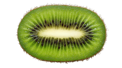 Closeup of a Sliced Ripe Green Kiwi Fruit on Transparent Background