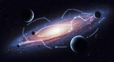 space constellation map displays celestial navigation within the galaxy promoting exploration discovery and astronomical charts