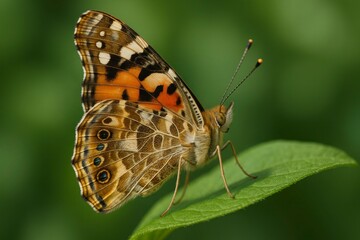 Macro Close-Up of Colorful Butterfly on Leaf