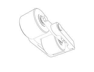 Precision Engineering Wireframe: Mechanical Roller Assembly Line Art. Industrial Automation Blueprint, Technical Drawing, Modern Machine Element Outline for Product Design and Motion Control Systems.