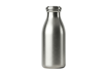 Isolated Vintage Metal Milk Bottle with Ribbed Neck, Silver or Gray Tone, Simple Container
