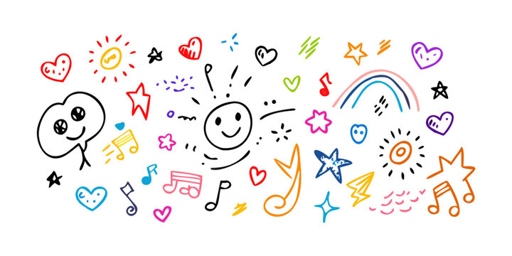 Colorful hand drawn doodles and symbols marker pen