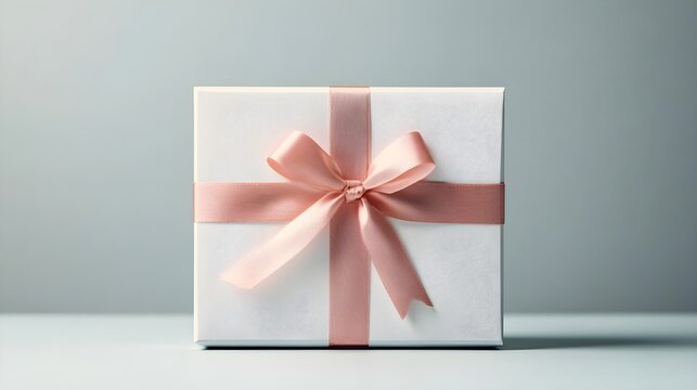 gift box with red ribbon on a wooden background