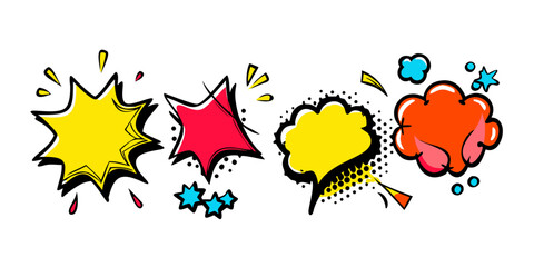 Comic style speech bubbles and explosion starburst