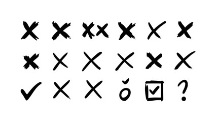 Crossed out and checked items check mark x marks