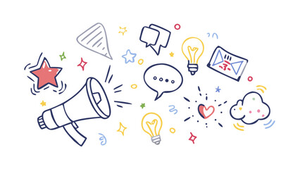 Doodle icons for communication and ideas illustration
