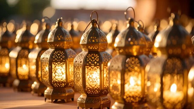 Golden lanterns decorative arrangement