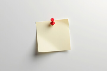 Simple Yellow Sticky Note Attached to a White Wall with a Red Pushpin for Quick Reminders and Important Notes