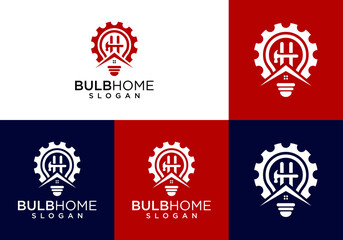 simple vector logo icon of light bulb with house and hammer