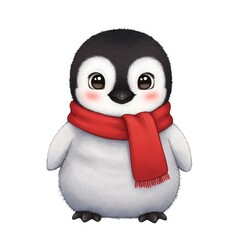 Cute Cartoon Style Penguin with Red Scarf Character Illustration