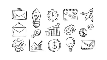 Hand drawn business icons for presentations doodle
