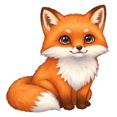 Cartoon Style Adorable Fox Sitting Isolated On White Background Illustration