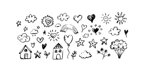 Hand drawn doodle elements black ink shapes