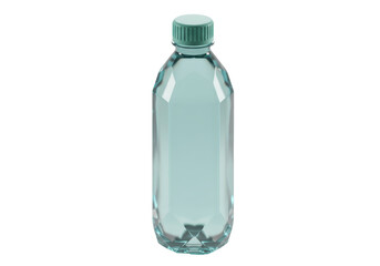 Isolated water bottle with clear liquid and green cap, healthy refreshment drink concept