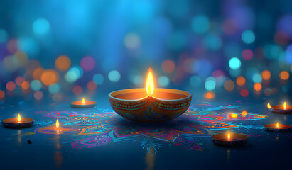Diwali oil lamp and colorful lights