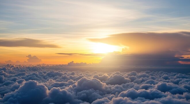 Sunrise over a sea of clouds, a breathtaking view from above