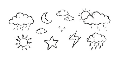 Hand drawn weather icons clouds rain