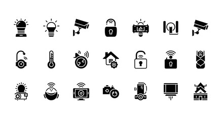 Collection of smart home technology icons isolated on white background