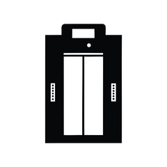 Black and white vector image of an elevator with closed doors, office elevator silhouette vector illustration