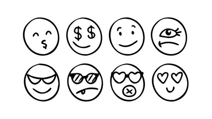Happy smiley faces doodle icons vector