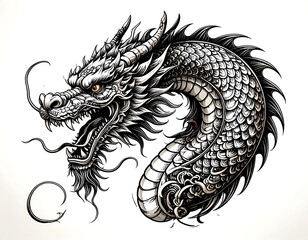 Majestic dragon head, detailed scales & horns