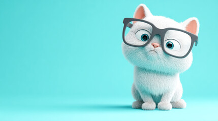 Obraz premium Cute playful character with glasses sitting on a bright background