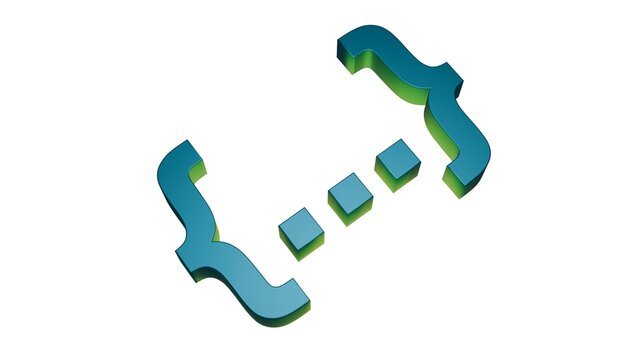 Tilted curly braces 3D rendering isolated on white background