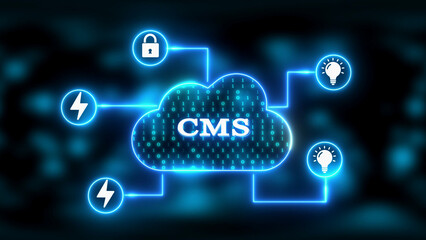 Content Management System CMS Cloud Network with Security and Energy Icons cloud computing technology