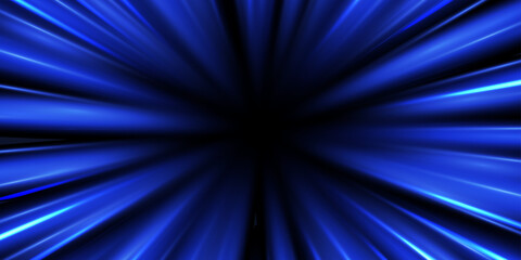 Radial speed rays, light neon flow, zoom in motion effect, blue glow speed lines, colorful light trails, perspective stripes Abstract background, vector illustration.