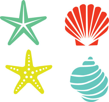 Seashells black icons collection. Starfishes and seashells vector icons .Marine Shell illustration isolated.Scallop,conch shell.snail icon.sea star fish marine illustration,background art.