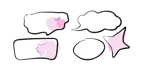 Fototapeta premium Pink and purple abstract shapes in speech bubbles communication