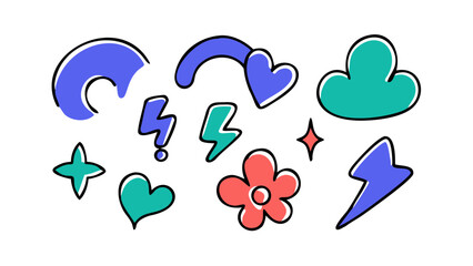 Obraz premium Playful abstract shapes and symbols hearts lightning