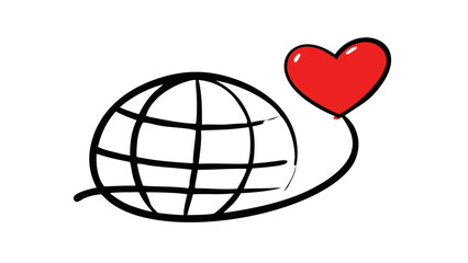 Red Heart Balloon Above Globe black
