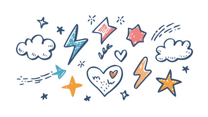 Retro doodle elements muted vintage colors vector