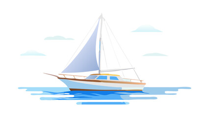 Sailboat sailing on blue water with clouds ocean