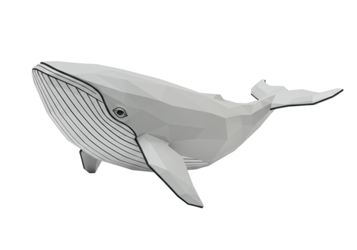 Isolated low poly humpback whale, realistic 3D rendering of aquatic marine mammal design art