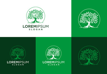 lush tree logo icon vector with roots