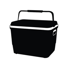 Illustration of a classic black ice chest cooler on a white background, portable cooler silhouette vector illustration