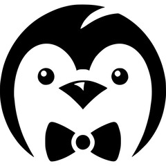 Obraz premium Black and White Penguin Face Cute Line Art Illustration 
