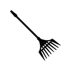 Stylized silhouette of a garden leaf rake with long handle on white, rake silhouette vector illustration