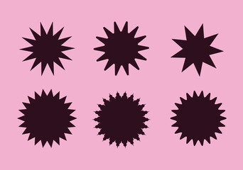 Six spiky dark purple starburst shapes on a soft pink backdrop