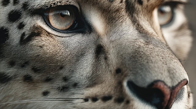 Close-up view of a snow leopard's face