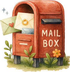 mailbox red postcard watercolor style vector illustration