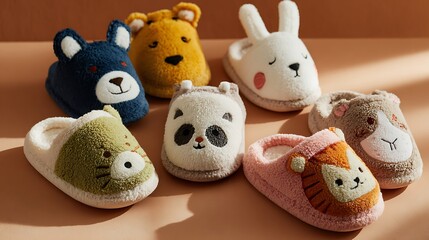 Soft, colorful children's slippers featuring animal designs.