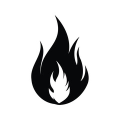Stylized flame illustration with black and white contrast aesthetic appeal, single flame icon silhouette vector illustration