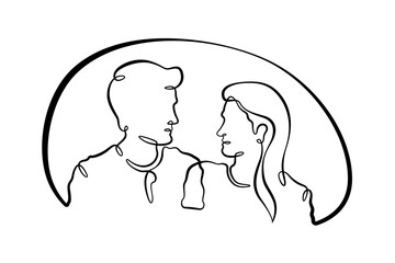 Continuous one line drawing couple in love. Woman and man.Line art.One continuous line isolated illustration.Not AI.