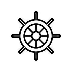 Obraz premium Black and white ship wheel icon with eight spokes, symbolizing navigation, control, and maritime themes. Nautical, sailing, guidance, leadership. 