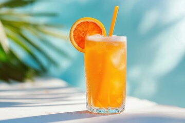 Refreshing orange cocktail with ice and orange slice, perfect for summer vibes and tropical escapes