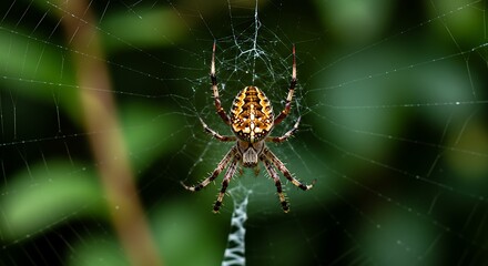 Orb Weaver Spider in Web: Intricate Details Against Greenery
